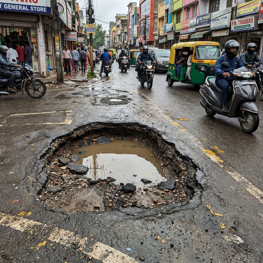 Pothole on road